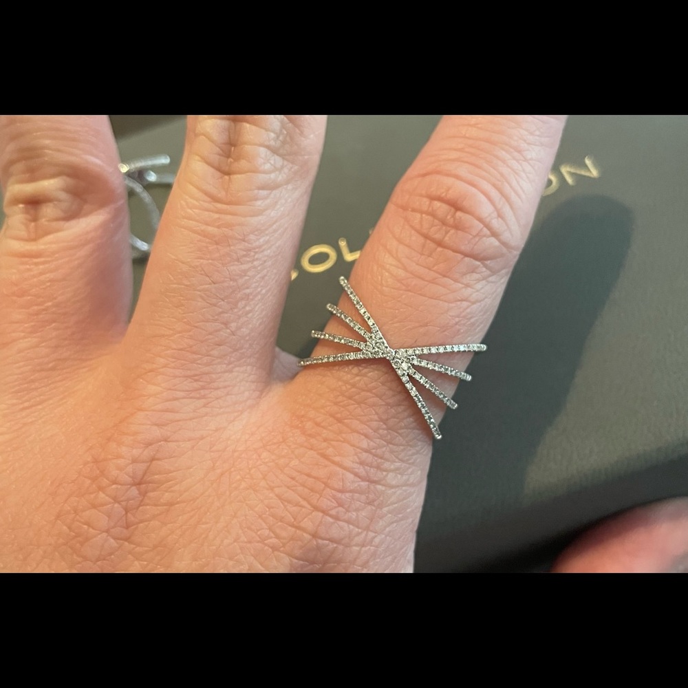 EF COLLECTION 14k White Gold Diamond Starburst X Cross Statement Ring